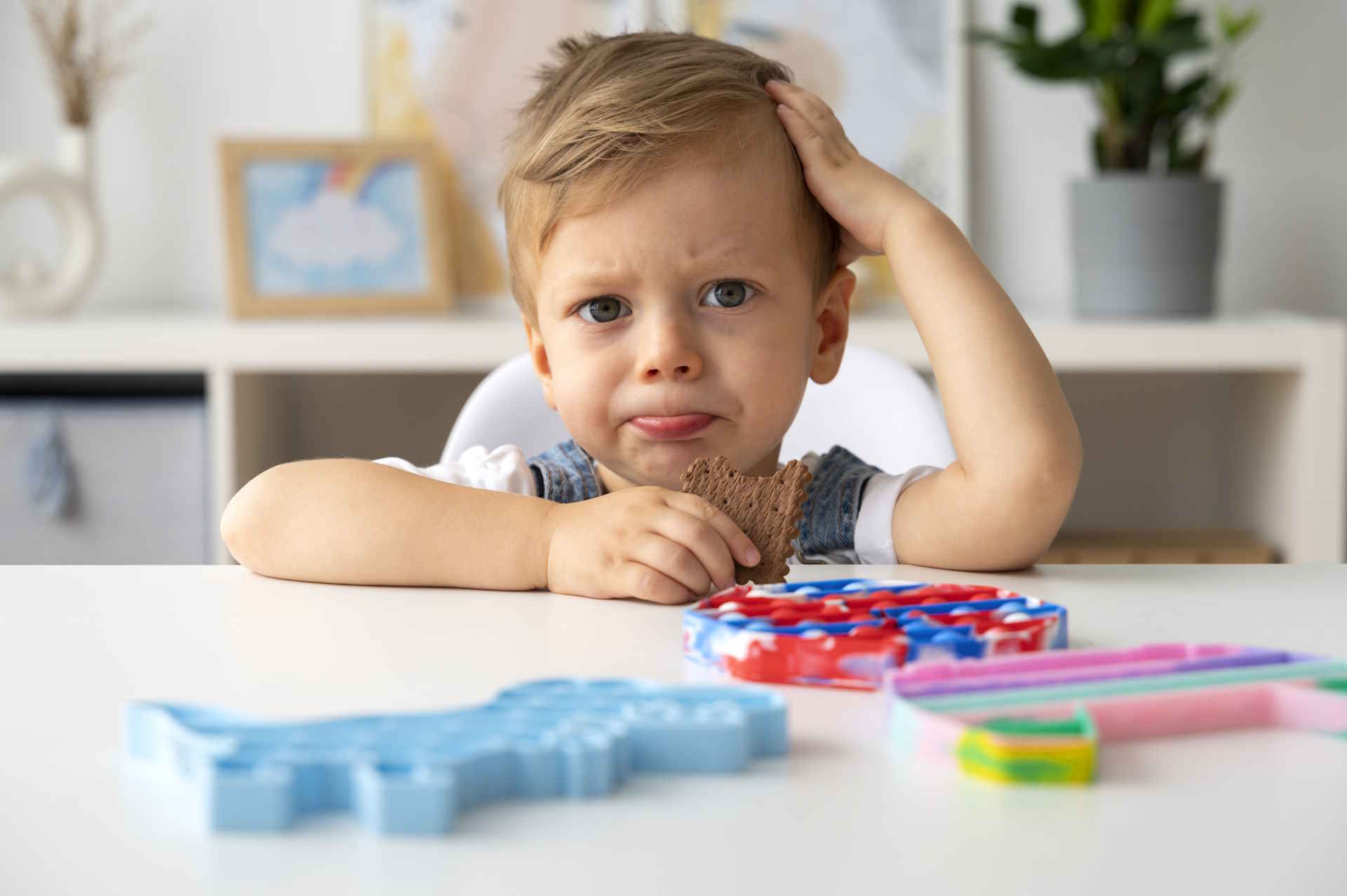 young kid playing with fidget home