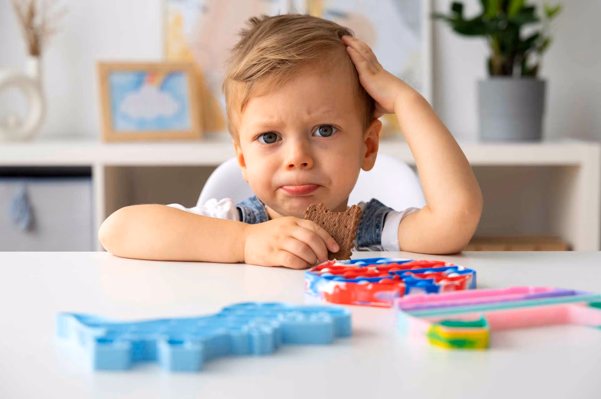 young kid playing with fidget home